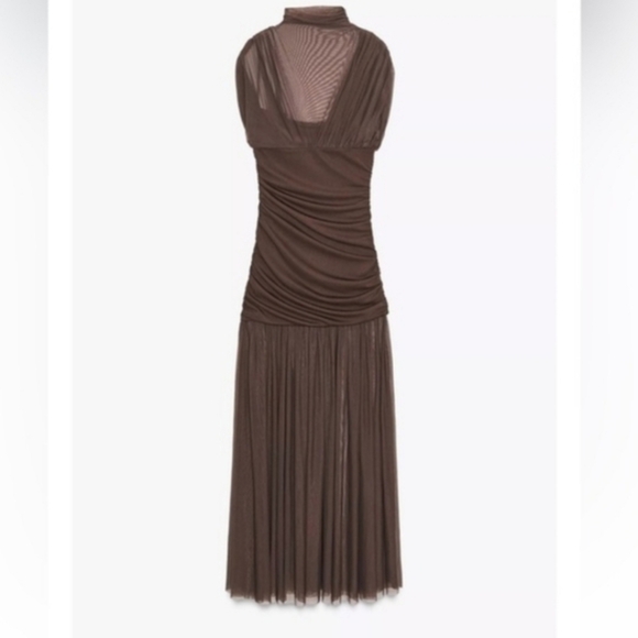 Zara Brown Draped Maxi Dress with Sheer Skirt - Picture 13 of 16